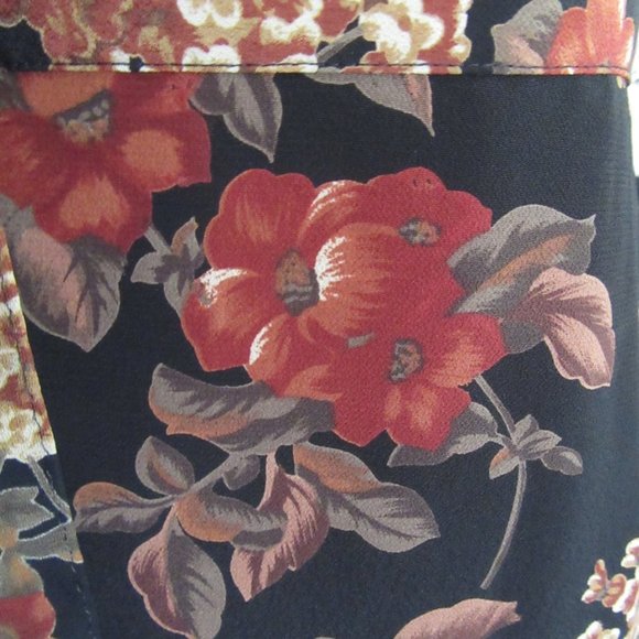 Vintage 1990s black & terracotta floral wrap midi skirt & scarf sz. 16 - Picture 14 of 14